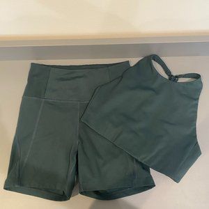 Girlfriend Collective Set: High-Rise Run Short + Topanga Bra in Moss